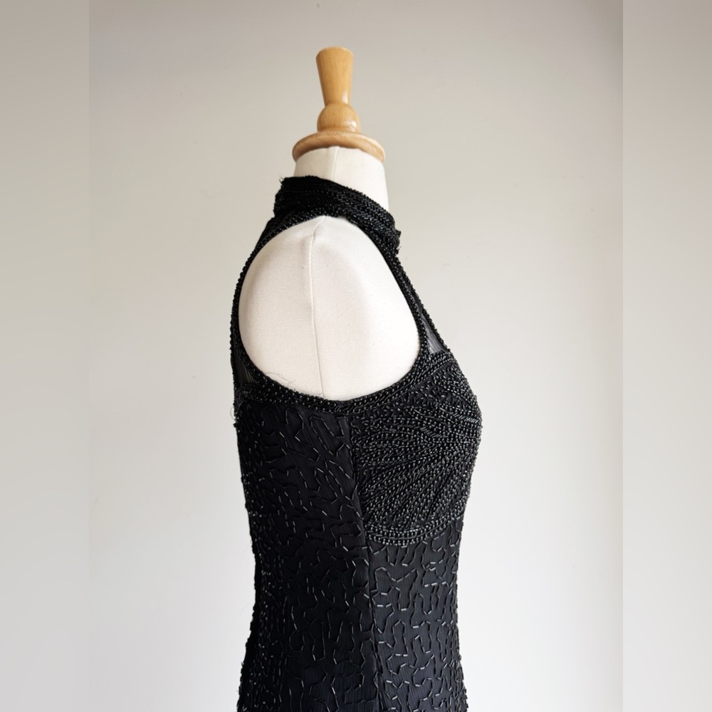 STENAY Vintage Black Silk Beaded Cage Neck Gown 4 - Picture 5 of 8
